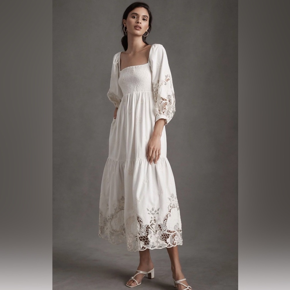 BHLDN/Free People Cream Long Sleeve Dress with Lace